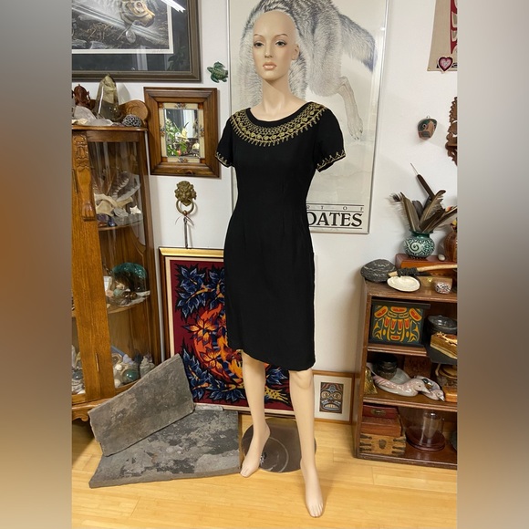 Black Handmade Dress with Metallic Embroidered Details - Picture 5 of 12